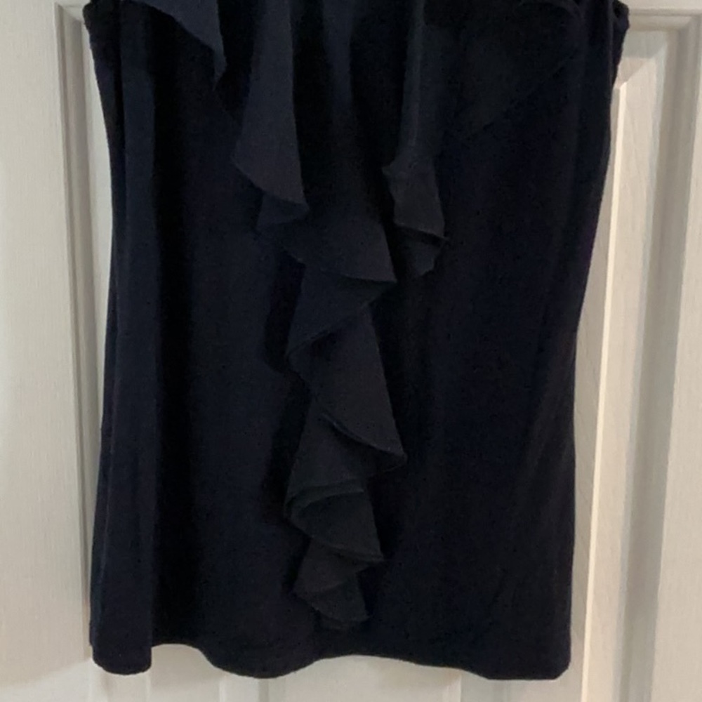 Cache Navy Chiffon Ruffle V-Neck Top - Picture 3 of 8